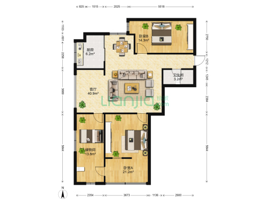 城市之心 2室1厅1卫 133平方
