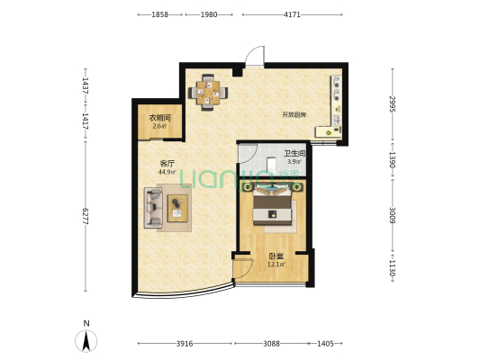 竹青苑 1室1厅1卫 77平方