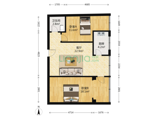 欣德小区 2室1厅1卫 82平方