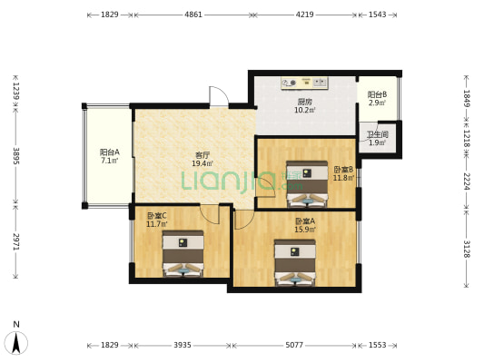 新星路 3室1厅1卫 93平方