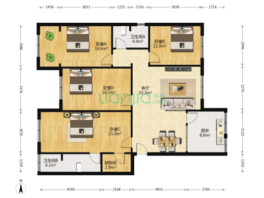 省计算机家属院 4室1厅2卫 151平方