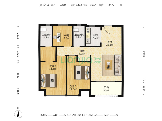 翠景佳苑 3室1厅2卫 102平方