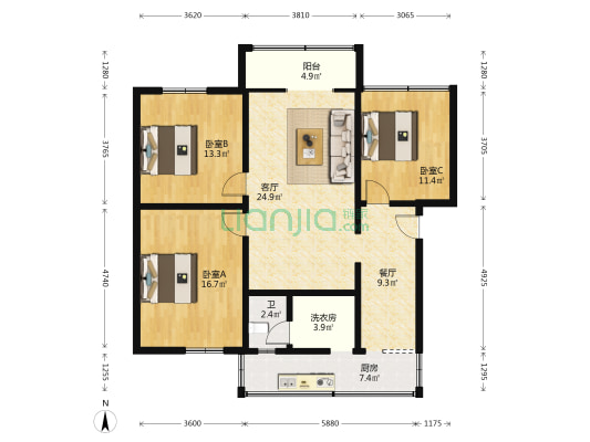 江安路70号 3室2厅1卫 111平方