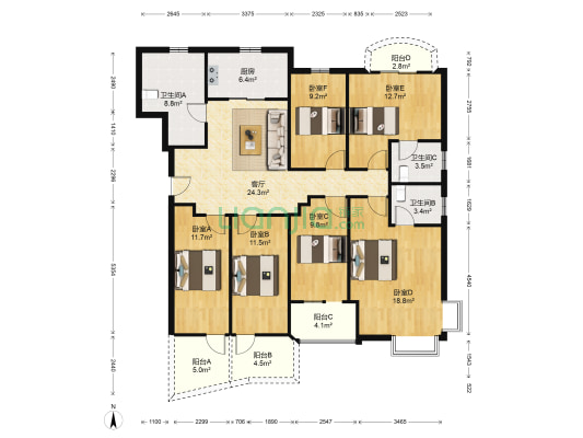 统建大江园·北苑 6室1厅3卫 165平方