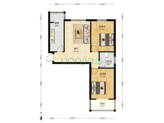 金色漫城 2室1厅1卫 93平方