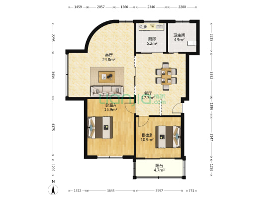 广场墙门 2室2厅1卫 98平方