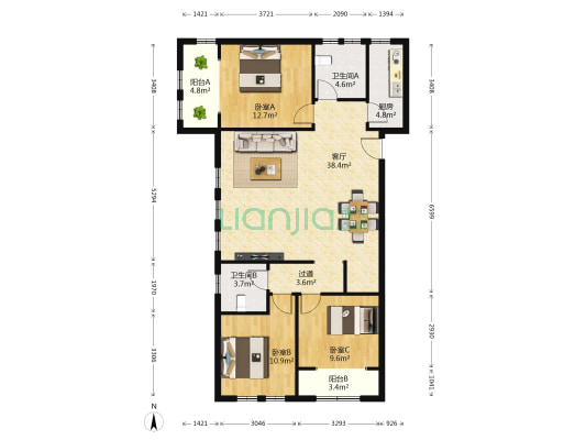 绿地中山华府百合院 3室1厅2卫 131平方