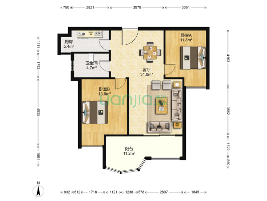 中南世纪城 2室1厅1卫 97平方