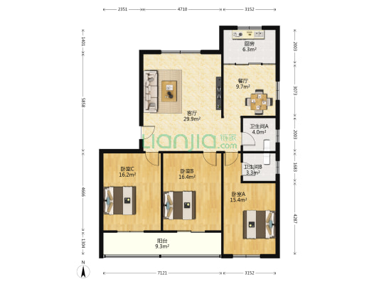 憩园小区 3室2厅2卫 134平方