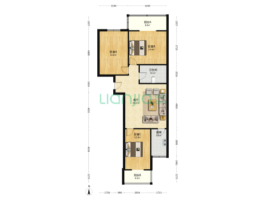 市政小区(万柏林区) 3室1厅1卫 121平方