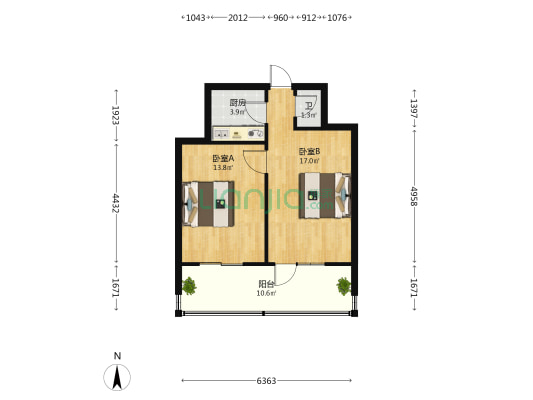 棉一南路1号院 2室0厅1卫 47平方