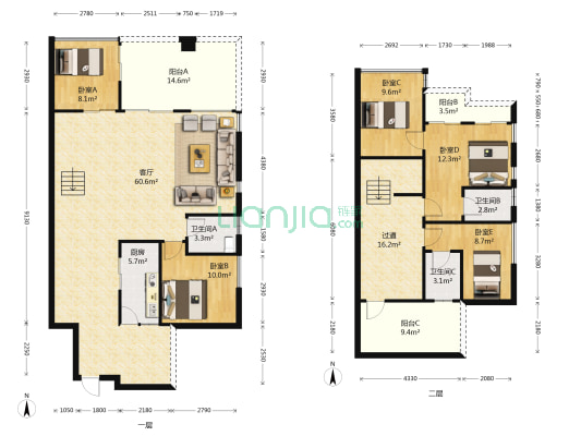 蔚蓝海岸 5室1厅3卫 214平方