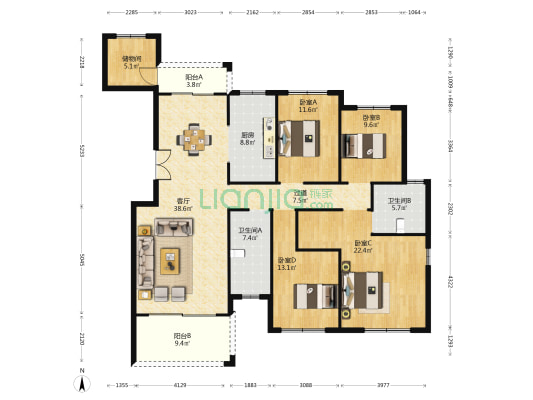 湘诚德峰小区C区 4室1厅2卫 185平方