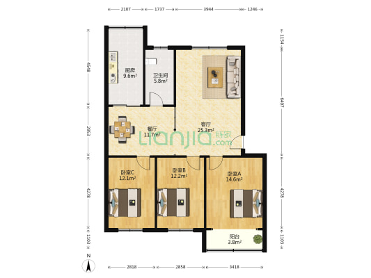 振华苑(即墨) 3室2厅1卫 138平方