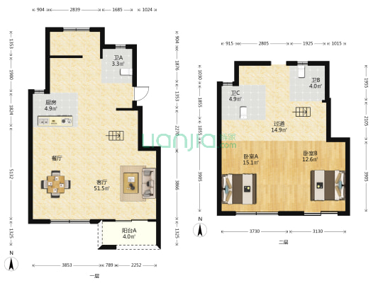 融创福州府C区 2室1厅3卫 131平方
