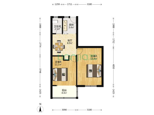 河坊街 2室1厅1卫 55平方