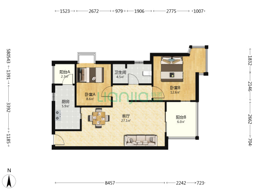 远雄徐汇园 2室1厅1卫 88平方