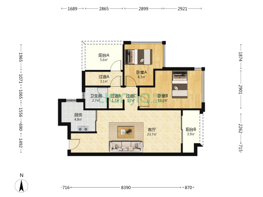 保利和府 2室1厅1卫 82平方