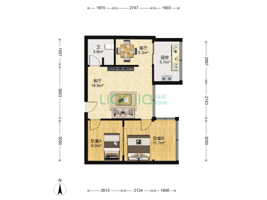 金轮花园 2室2厅1卫 54平方