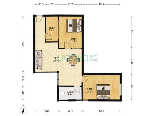 嘉兴楼 3室1厅1卫 83平方
