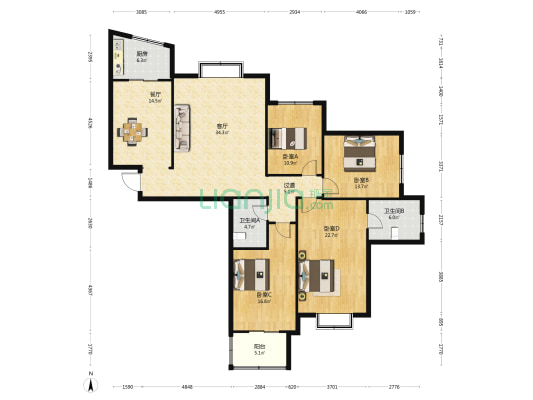 东方萬博園 4室2厅2卫 195平方