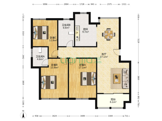 大南二村 3室1厅2卫 133平方