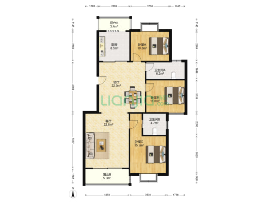美地家园 3室2厅2卫 135平方