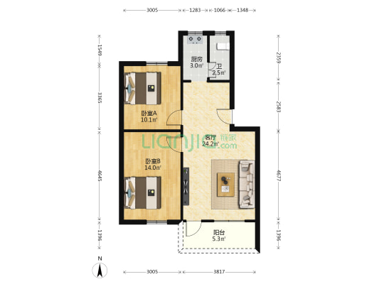 百乐苑 2室1厅1卫 75平方