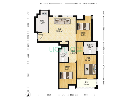 清泰锦园 3室1厅2卫 97平方