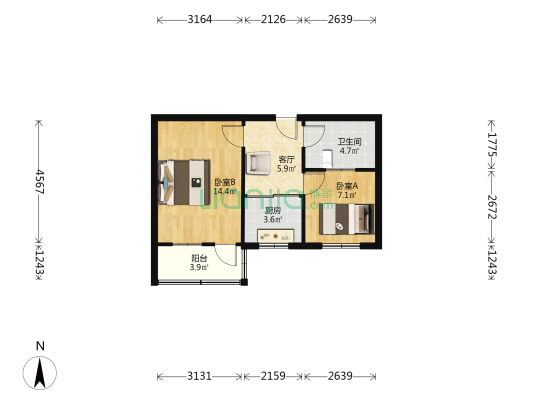 长兴北路161号 2室1厅1卫 51平方