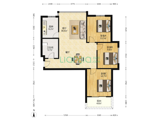 望江新园三园 3室1厅1卫 121平方