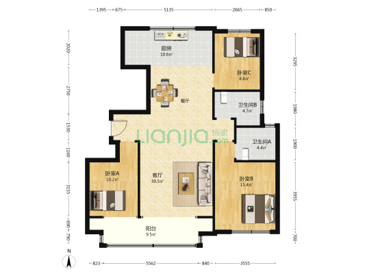 绿城·桂语江南 3室1厅2卫 141平方