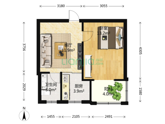 天保新城西区 1室1厅1卫 47平方