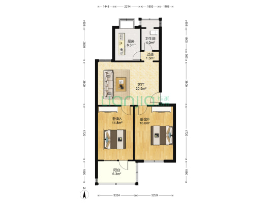 邮政家属院 2室1厅1卫 80平方