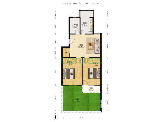 阳光花园联发小区 2室1厅1卫 72平方