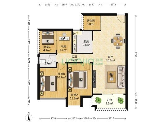 百益牛顿苹果 4室1厅1卫 100平方