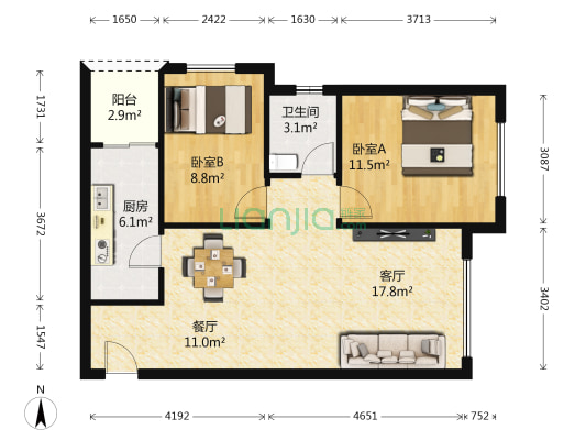 麒龙商务港 2室2厅1卫 80平方