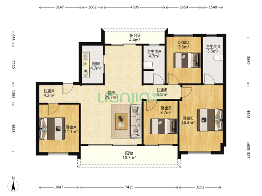 碧桂园翡翠华府二期 4室1厅2卫 143平方