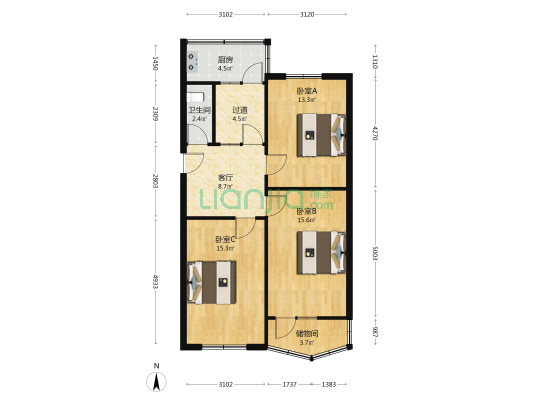丛台路四十八号院 3室1厅1卫 78平方
