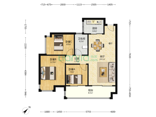 锦绣佳缘 3室1厅1卫 93平方