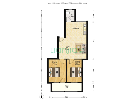 民政局宿舍 2室1厅1卫 73平方
