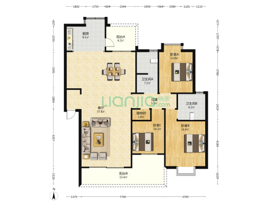 滇池星城星博湾 3室1厅2卫 169平方