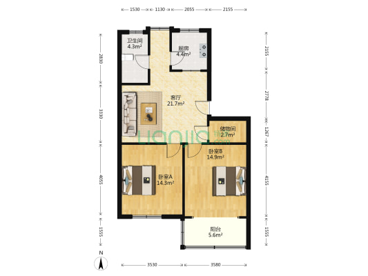 南川园东区 2室1厅1卫 79平方