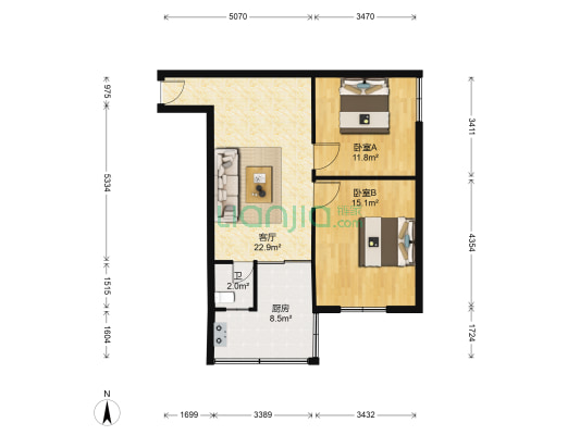玉虹街119号 2室1厅1卫 71平方