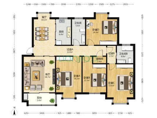 松竹苑一区 4室2厅2卫 146平方