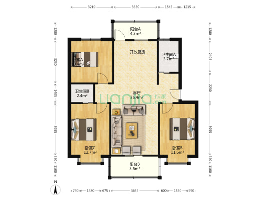 花溪苑二区 3室1厅2卫 101平方