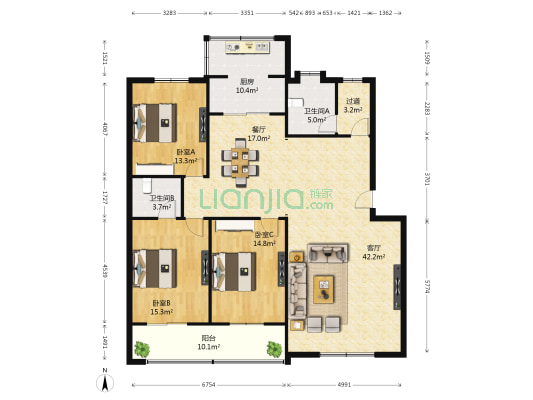 锦苑小区 3室2厅2卫 159平方
