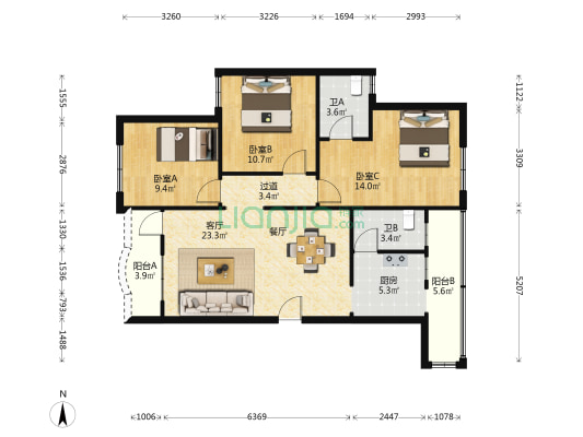 仙景山莊 3室1厅2卫 82平方