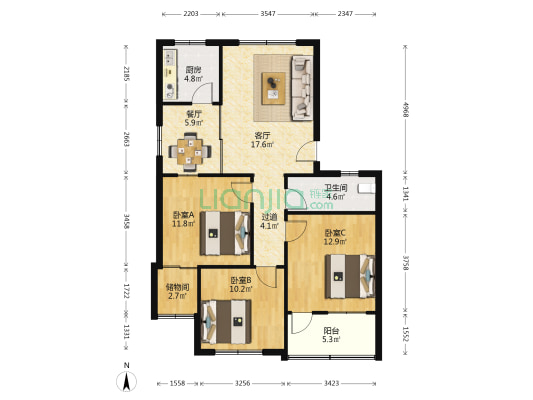 中铁路阳佳苑 3室2厅1卫 96平方