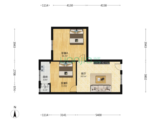 梅花街40号 2室1厅1卫 57平方
